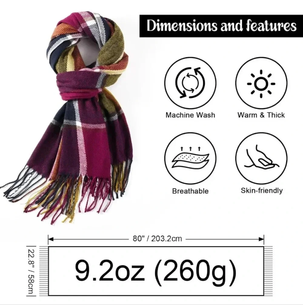 Womens Winter Scarf, Fashion Cashmere Feel Plaid Scarfs for Women, Pashmina Shaw